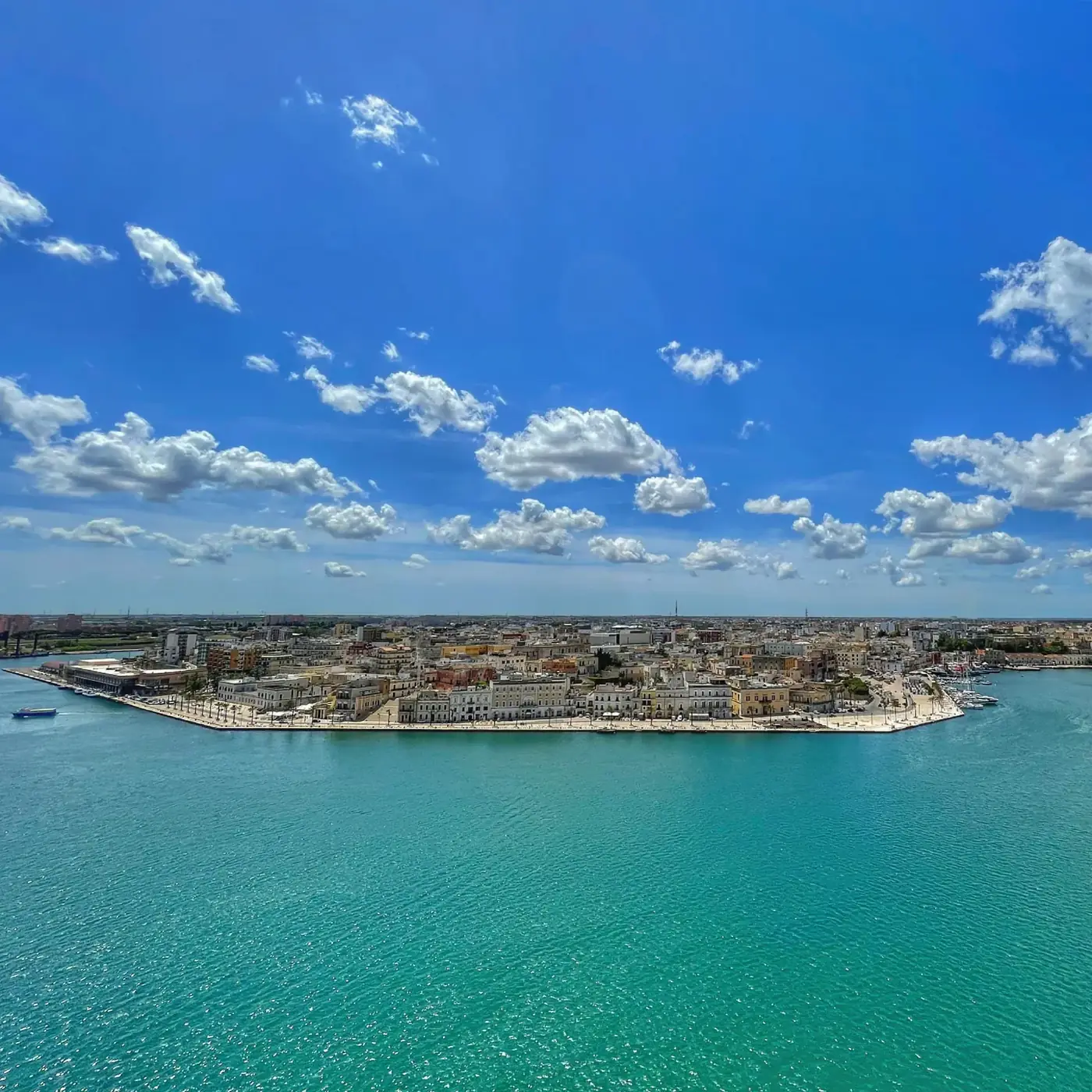 Aerial view of the Monumento al Marinaio d'Italia and Brindisi harbour